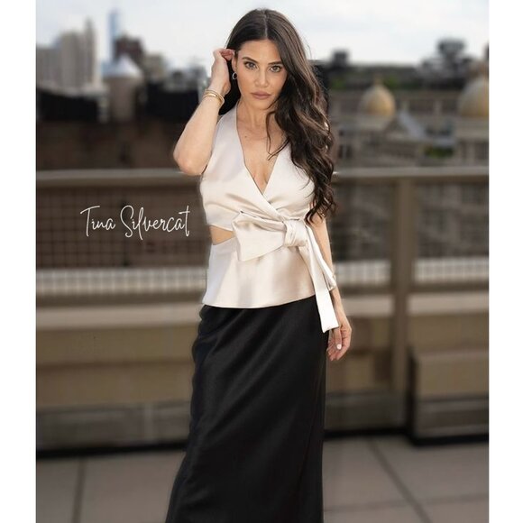 BLOGGER'S FAVE! Zara Top With Bow And Satin Finish Soft Gold NWT - Picture 8 of 16